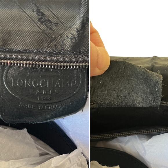 Longchamp Le Foulonné Navy Pebbled Leather Convertible Crossbody Bag Y2K Vintage - Picture 2 of 12